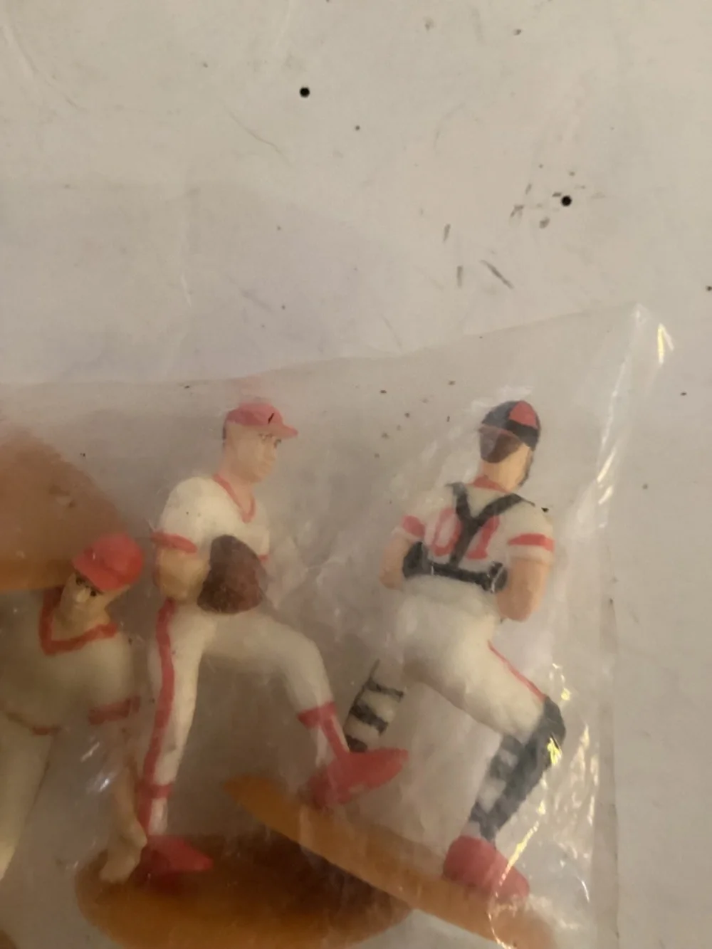 Vintage set of 5 mini baseball players cake toppers highly detailed plastic